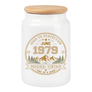Vintage Juin 1979 - Perfection Originale Juin 1979 - Boîte à biscuits avec couvercle en bois - blanc - Devant