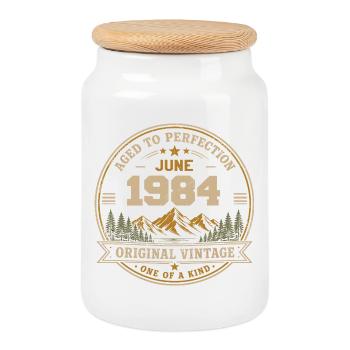 Vintage June 1984 - Original Perfection June 1984 - Cookie Jar with Wooden Lid - white - Front
