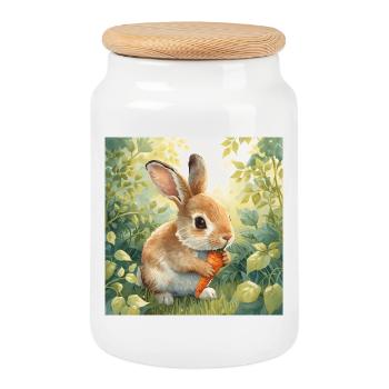Cute bunny - Cookie Jar with Wooden Lid - white - Front