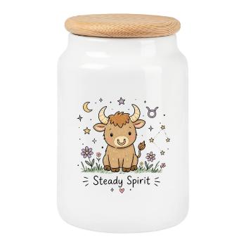 Astro Taurus – Steady Spirit - Cookie Jar with Wooden Lid - white - Front