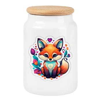 Colorful Fairy Fox Heart - Cookie Jar with Wooden Lid - white - Front