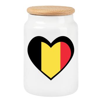 Black Heart Belgium Elegant Style of the Belgian Flag - Cookie Jar with Wooden Lid - white - Front