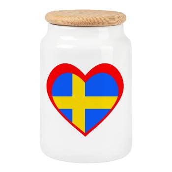 Sverige Hjärta – Kärlek till Sverige - Boîte à biscuits avec couvercle en bois - blanc - Devant