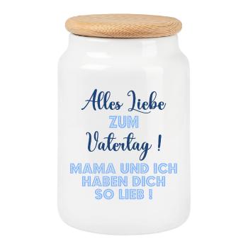 Erster Vatertag - Papa Mama Baby - Keksdose mit Holzdeckel - Weiß - Vorne