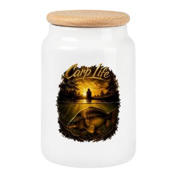 Carp Life Sunset – Carp Fishing Lifestyle Design - Cookie Jar with Wooden Lid - white - Front