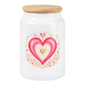 Cœur rose doré - Boîte à biscuits avec couvercle en bois - blanc - Devant