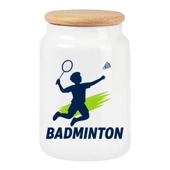 Badminton Kids Tshirt design - Cookie Jar with Wooden Lid - white - Front