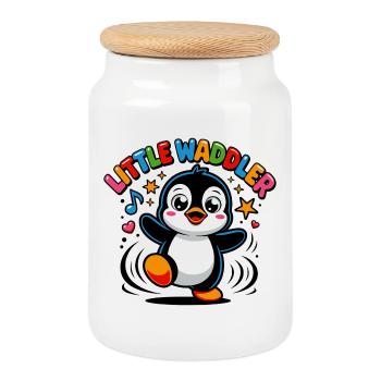 Little Waddler | Cute Penguin — Roarlings 🐧 - Cookie Jar with Wooden Lid - white - Front