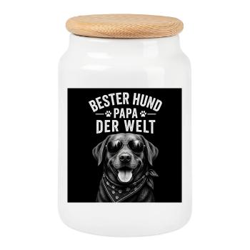 Bester Hund Papa der Welt – Lustiges Hunde Design - Keksdose mit Holzdeckel - Weiß - Vorne