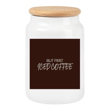 "BUT FIRST ICED COFFEE" Graphic Tee Design - Boîte à biscuits avec couvercle en bois - blanc - Devant