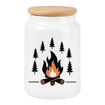 Forêt Chaleureuse du Feu de Camp - Boîte à biscuits avec couvercle en bois - blanc - Devant