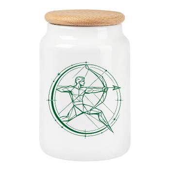 Sagittarius Zodiac Sign – Goal & Freedom - Cookie Jar with Wooden Lid - white - Front