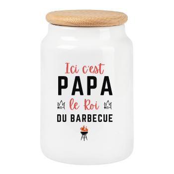 Ici c'est Papa le Roi du Barbecue Cadeaux - Boîte à biscuits avec couvercle en bois - blanc - Devant
