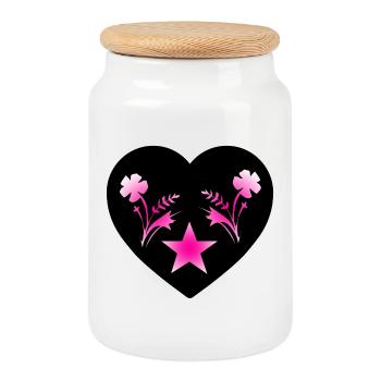 Flowers - Cookie Jar with Wooden Lid - white - Front