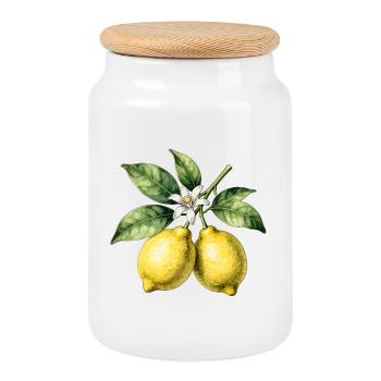 Botanische Zitronenbäume Aquarell - Keksdose mit Holzdeckel - Weiß - Vorne