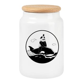 Black and White Odyssey - Cookie Jar with Wooden Lid - white - Front