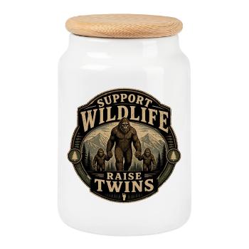Support Wildlife: Raise Twins - Cookie Jar with Wooden Lid - white - Front