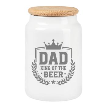 DAD KING OF THE BEER Wappen für Väter - Keksdose mit Holzdeckel - Weiß - Vorne