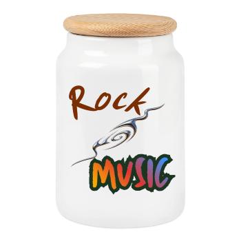 Rock Music - Cookie Jar with Wooden Lid - white - Front
