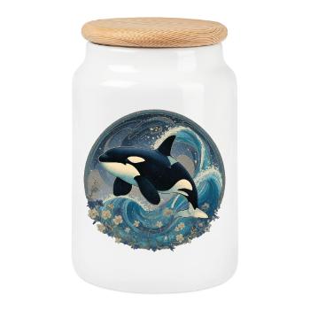 Killer whale - Cookie Jar with Wooden Lid - white - Front