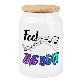 Feel The Beat - Cookie Jar with Wooden Lid - white - Front