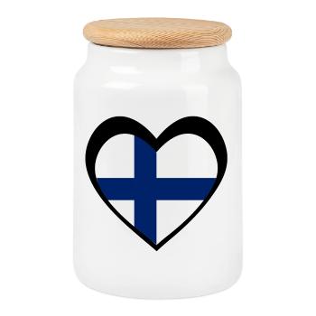 Suomi Musta Sydän – Rakkaus Suomeen - Boîte à biscuits avec couvercle en bois - blanc - Devant