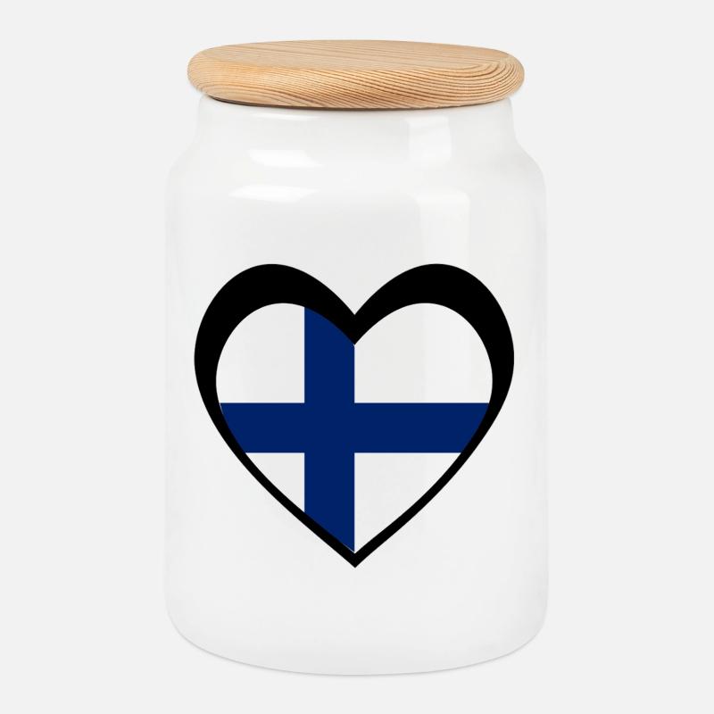 Suomi Musta Sydän – Rakkaus Suomeen - Keksdose mit Holzdeckel - Weiß