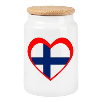 Suomi Sydän – Rakkaus Suomeen - Boîte à biscuits avec couvercle en bois - blanc - Devant