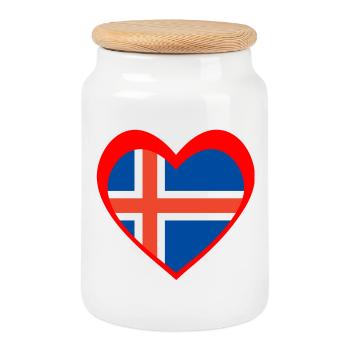 Ísland Hjarta – Ást til Íslands - Boîte à biscuits avec couvercle en bois - blanc - Devant