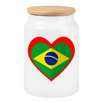 Brasil Coração – Amor pelo Brasil - Boîte à biscuits avec couvercle en bois - blanc - Devant