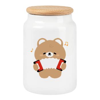Bear Accordion - Cookie Jar with Wooden Lid - white - Front