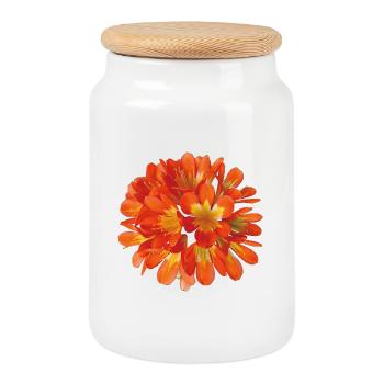 Vibrant Orange Clivia Botanical Flower Bloom - Cookie Jar with Wooden Lid - white - Front