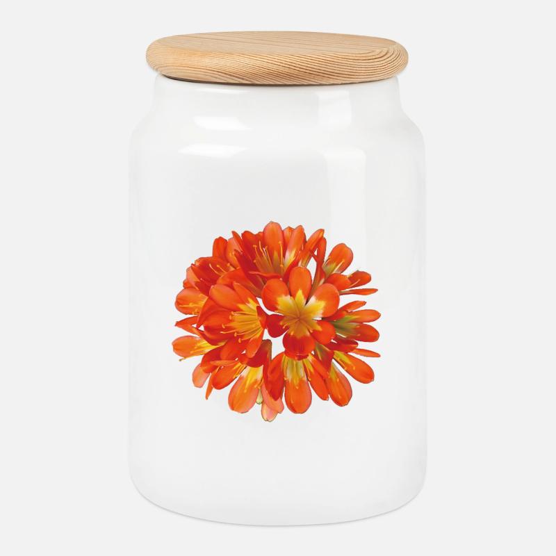 Leuchtend orangefarbene Clivia-Botanische Blumenblüte - Keksdose mit Holzdeckel - Weiß