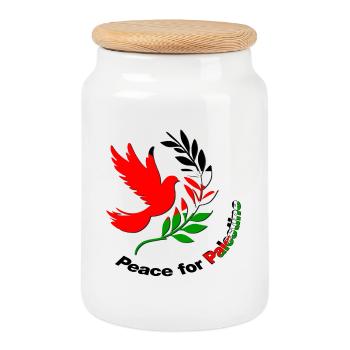 Peace for Palestine - Cookie Jar with Wooden Lid - white - Front