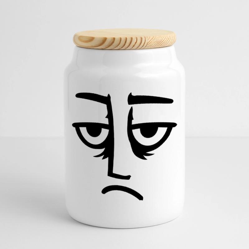 Grumpy sad disappointed face funny Cookie Jar with Wooden Lid