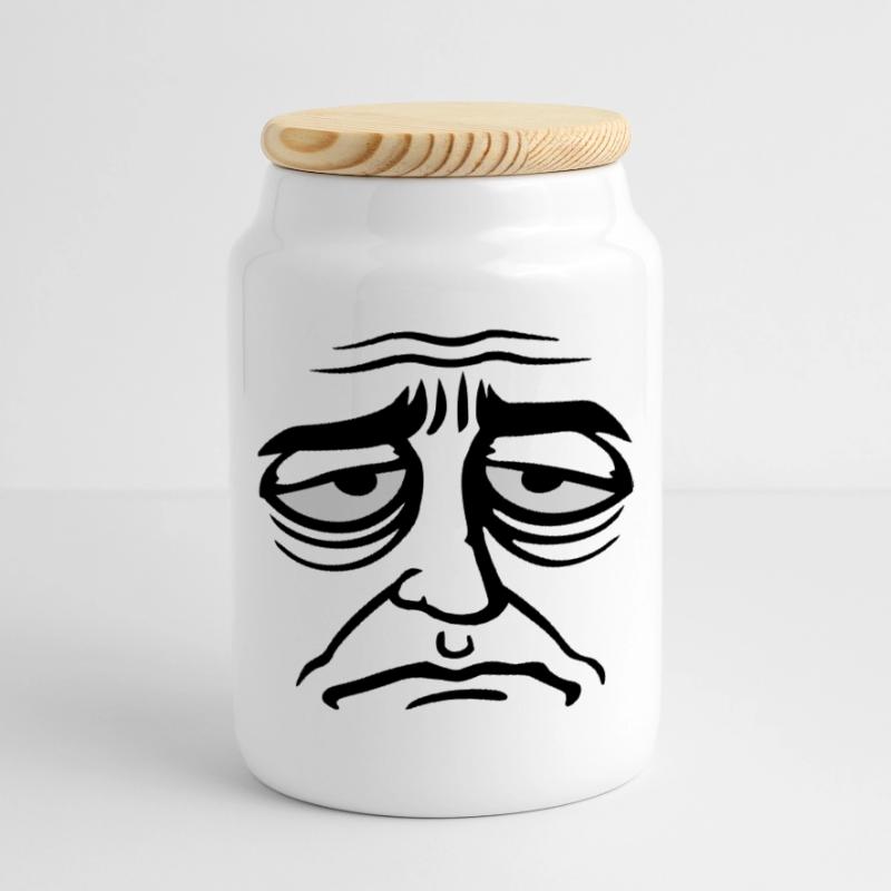 Grumpy sad disappointed face funny Cookie Jar with Wooden Lid
