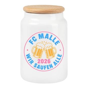 Malle 2026 FC Malle wir saufen alle - Keksdose mit Holzdeckel - Weiß - Vorne