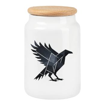 Corbeau noir - Boîte à biscuits avec couvercle en bois - blanc - Devant