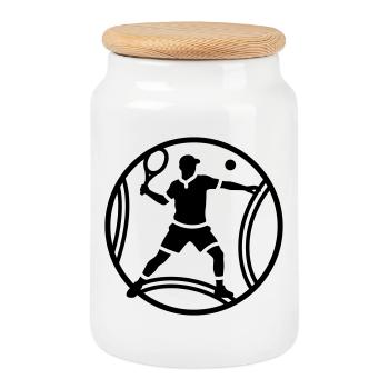 tennis - Cookie Jar with Wooden Lid - white - Front