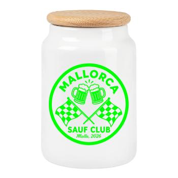 Malle 2026 Sauf Club Mallorca - Keksdose mit Holzdeckel - Weiß - Vorne