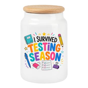 I survived the exam phase School Humor - Cookie Jar with Wooden Lid - white - Front
