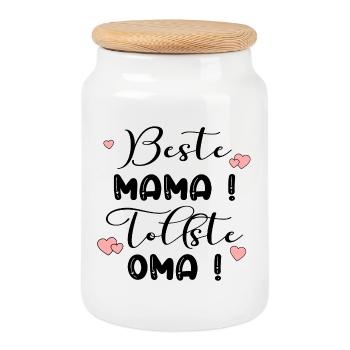 Muttertag Oma - Mama Herz - Keksdose mit Holzdeckel - Weiß - Vorne