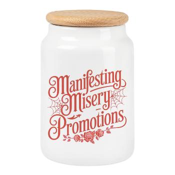 Manifesting Misery and Promotions - Cookie Jar with Wooden Lid - white - Front