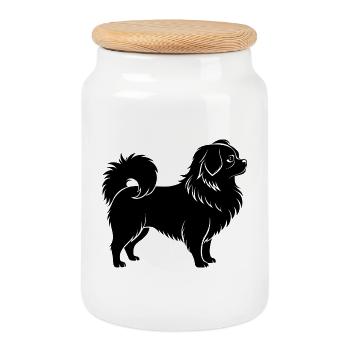 Pekingese - Cookie Jar with Wooden Lid - white - Front