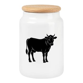 Vache - Boîte à biscuits avec couvercle en bois - blanc - Devant