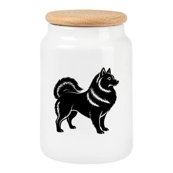 Japanischer Spitz - Keksdose mit Holzdeckel - Weiß - Vorne