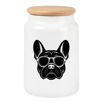Bouledogue français - Boîte à biscuits avec couvercle en bois - blanc - Devant
