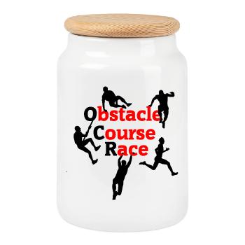 Obstacle Course Race – Red Impact Design - Cookie Jar with Wooden Lid - white - Front