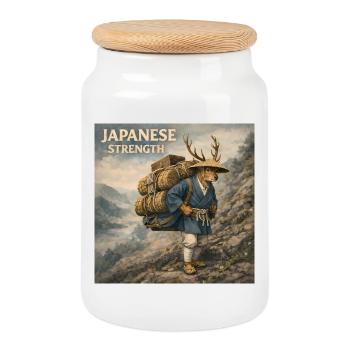 Japanese Shika Bokka Design - Cookie Jar with Wooden Lid - white - Front