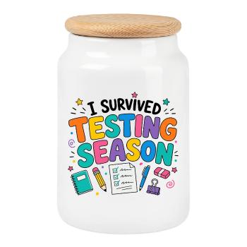 I survived the exam phase School Humor - Cookie Jar with Wooden Lid - white - Front